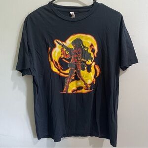 Anime Girl Fire Gun Black Graphic T-Shirt Large 100% Cotton